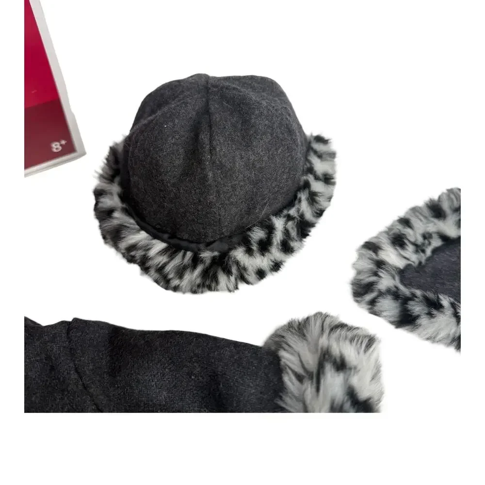 American Girl Doll Nellie Holiday Coat Hat & Mittens Faux Fur Animal Print Box